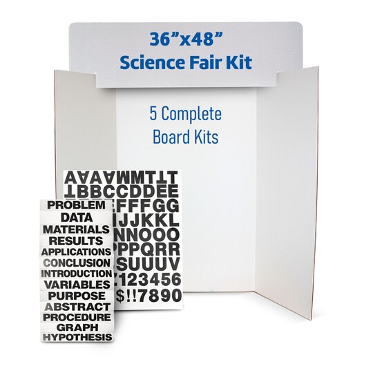 Flipside Products 36" x 48" Project Board Kit, School Presentation Display Board and Supplies, Trifold Kits, Letters, Titles, Header Display, All In One